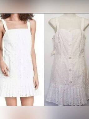 Alexis White Eyelet Button-Front Mini Dress with Ruffle Hem